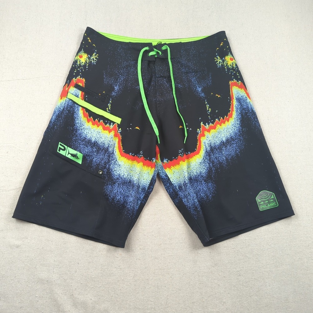 Pelagic Board Shorts Mens 32 Black 4 Tek Stretch Technology Performance